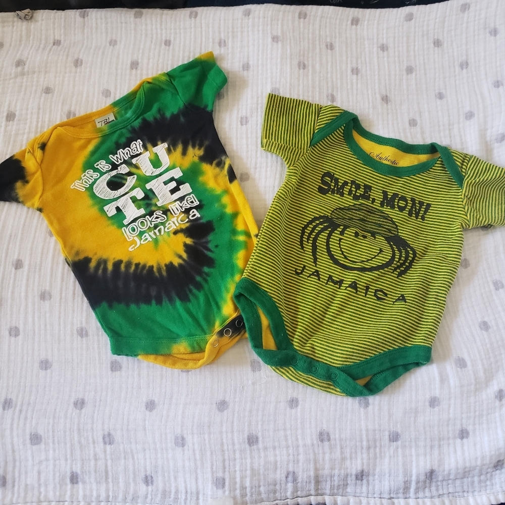 Jamaican Themed Baby Onesies. Minimal Wear. EUC.